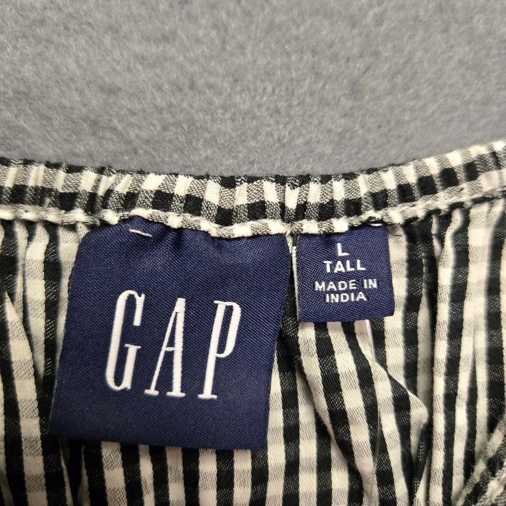Gap Gingham Cottagecore Country Mini Dress Womens L Tall Black Ruffle Sleeve - Picture 7 of 13